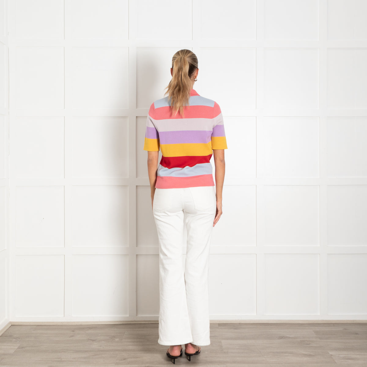 La Double J Coral Lilac Yellow Striped Diamante Button Knit Top