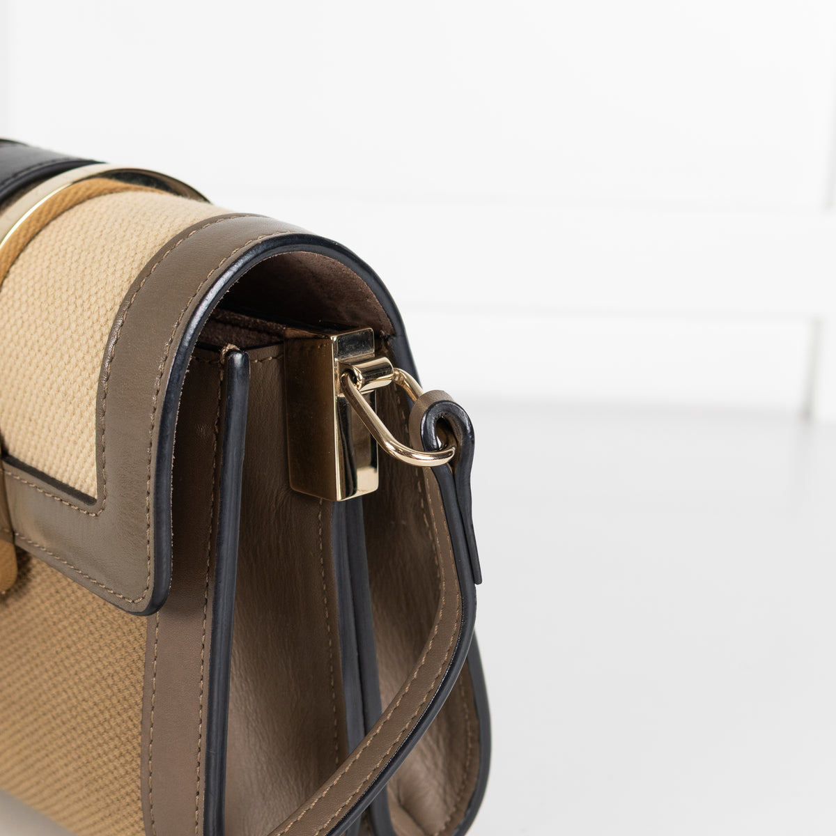 Chloe Olive Green Canvas Leather Trim Bronte Crossbody Bag