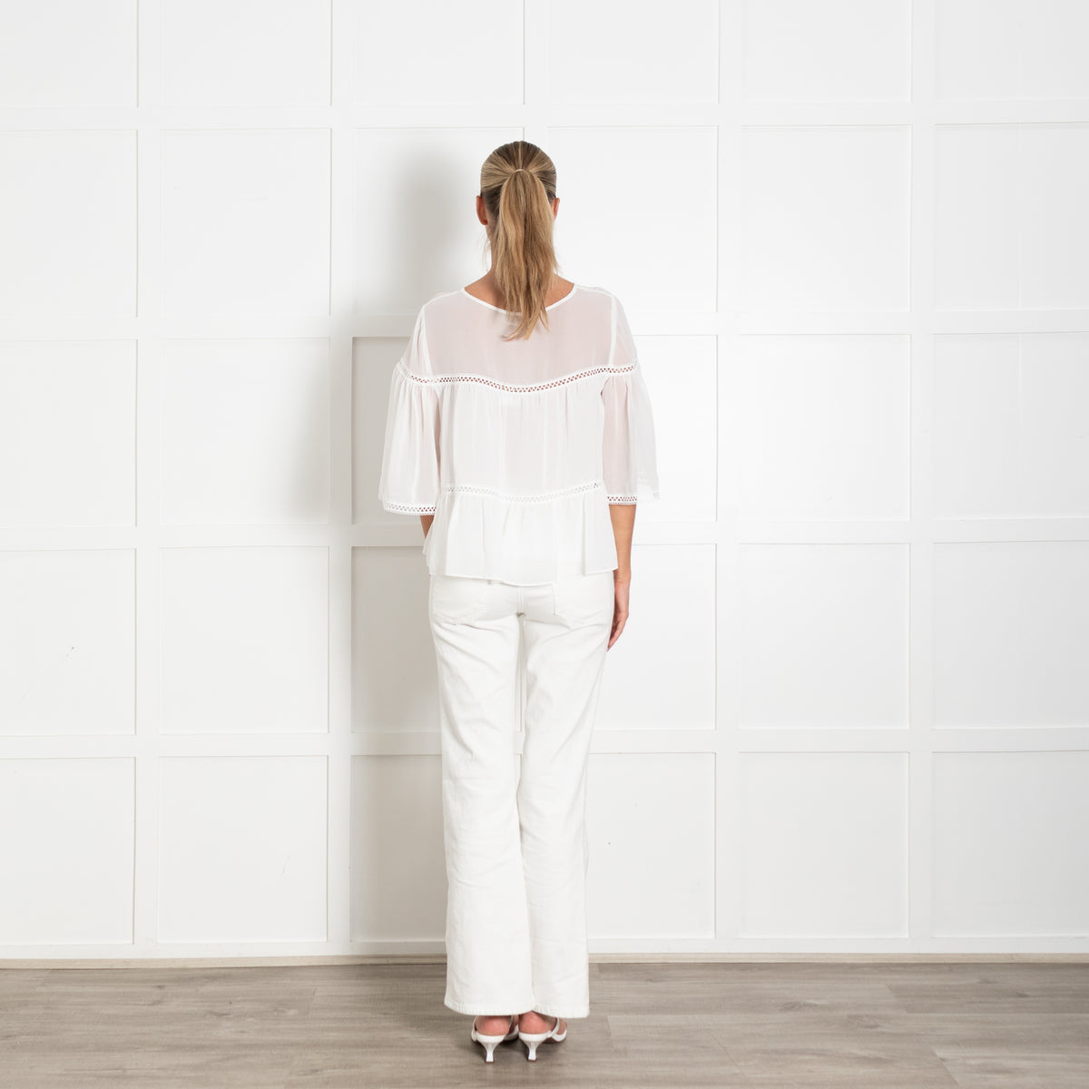 Max Studio White Sheer Tiered Blouse