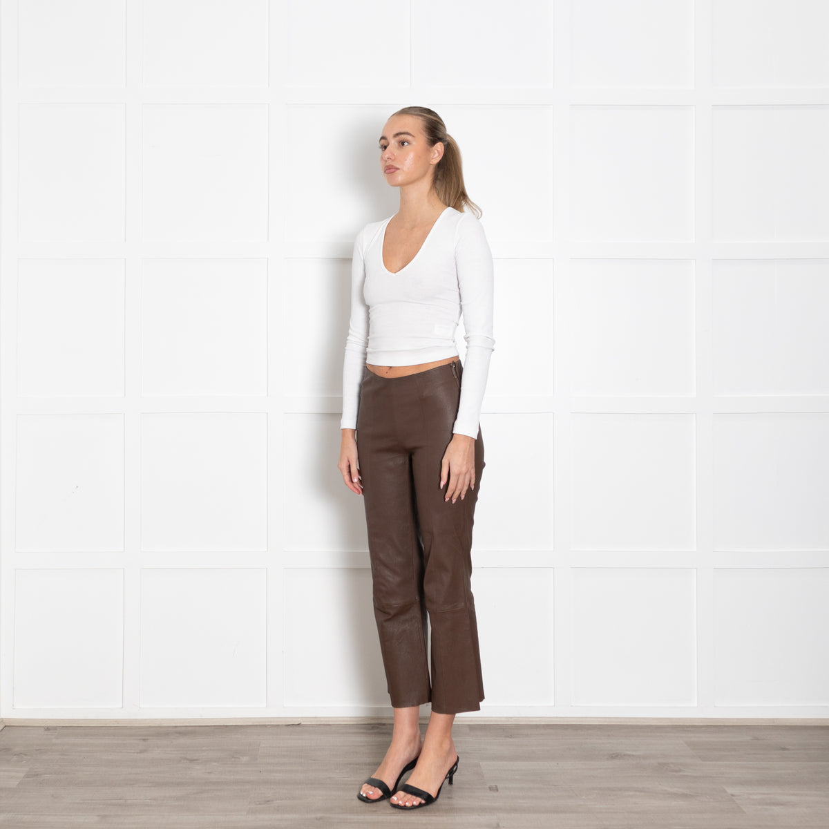 Levate Brown Leather Stretch Trousers
