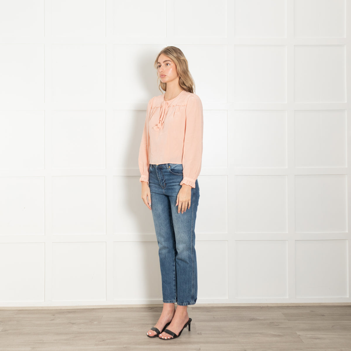 Joie Peach Silk Long Sleeve Frill Trim Blouse