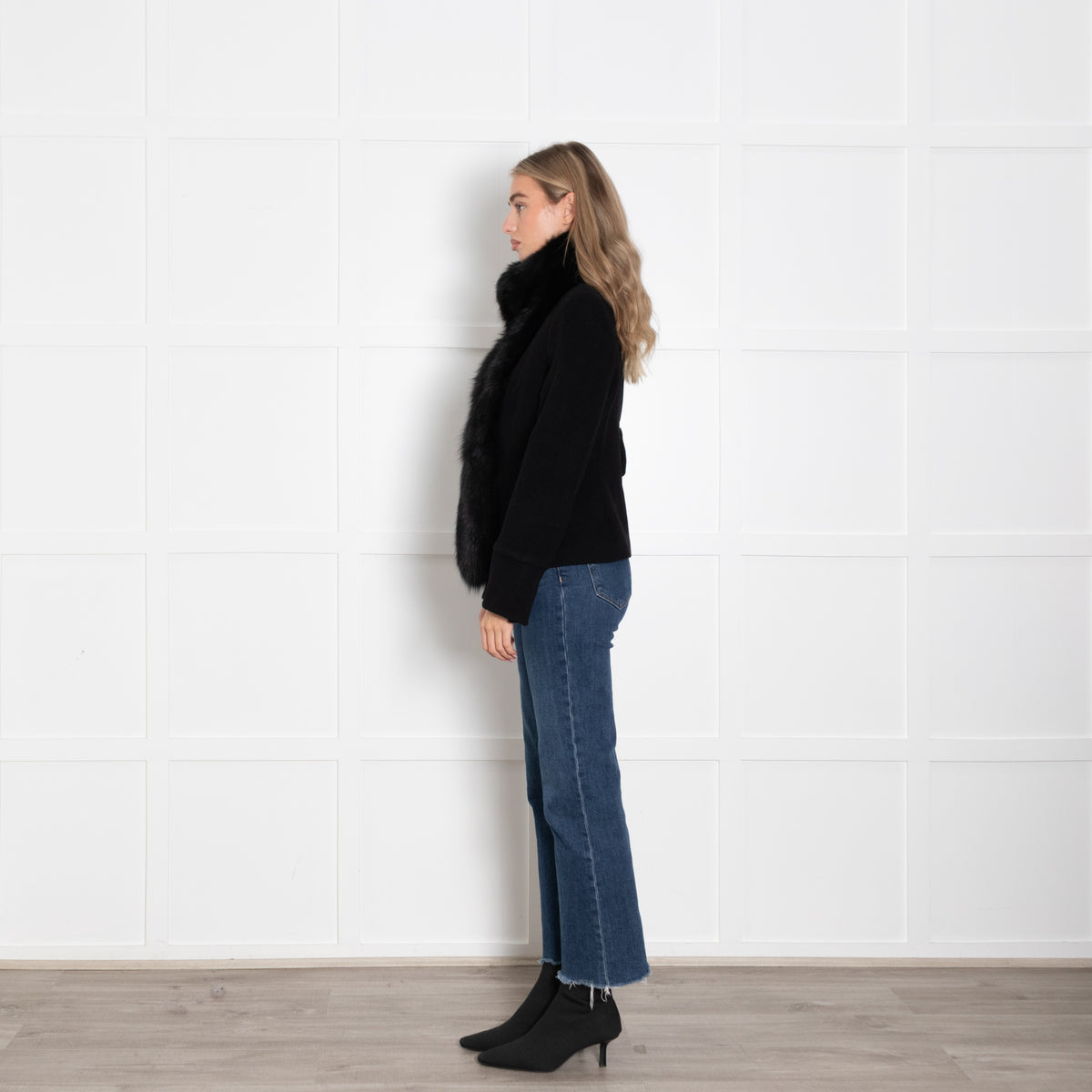 Fabio Castellani Black Short Jacket with Fox Fur Trim