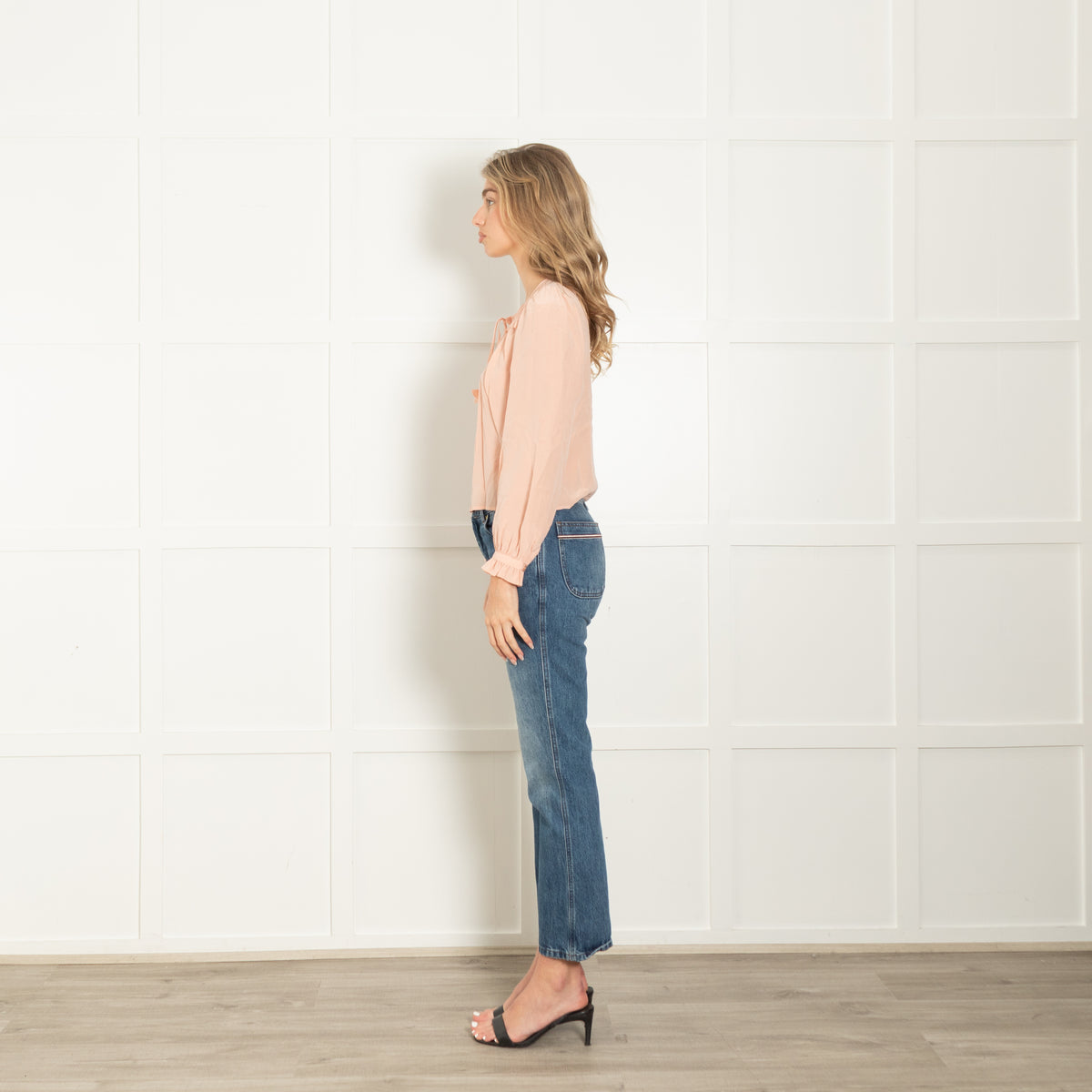 Joie Peach Silk Long Sleeve Frill Trim Blouse