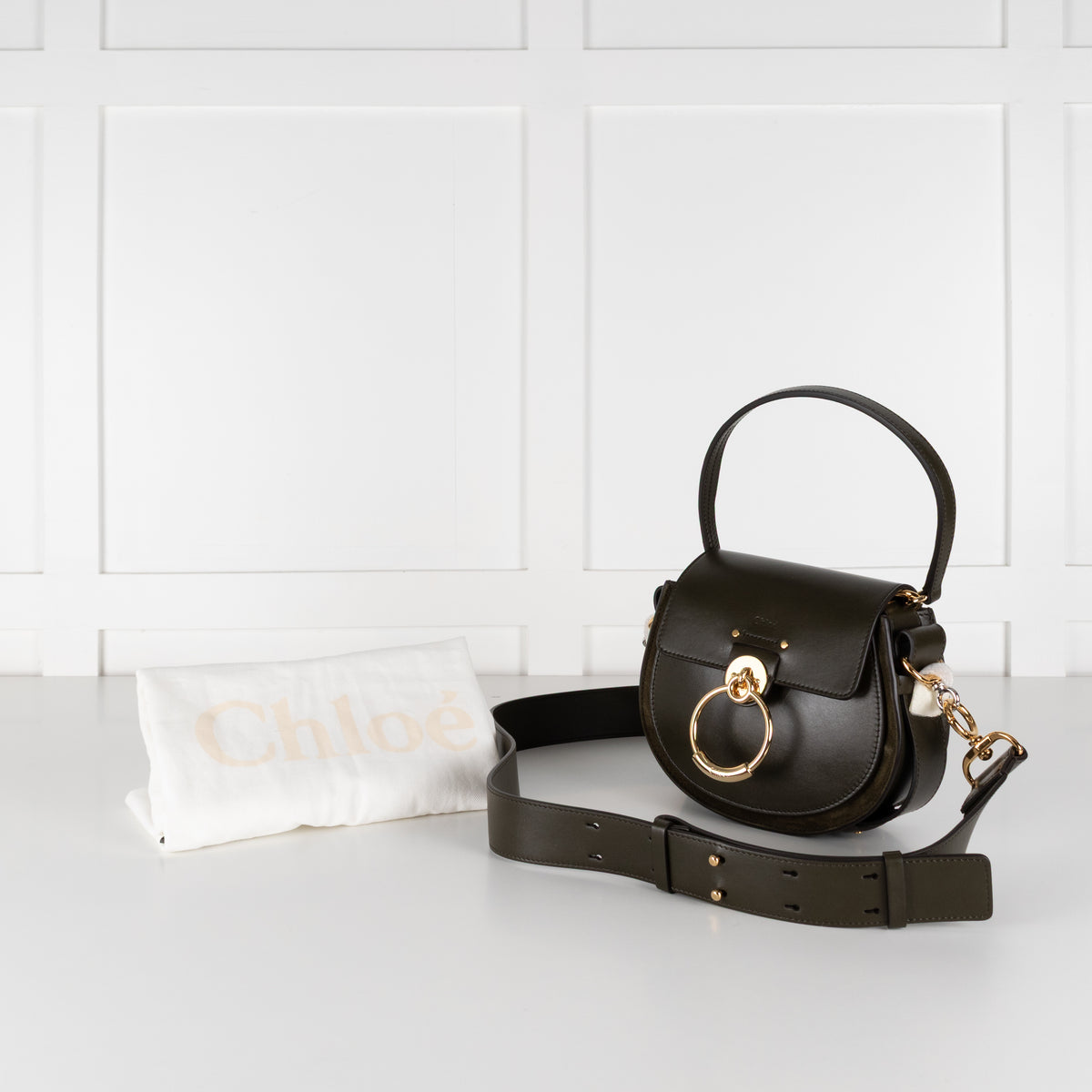 Chloé Small Tess Khaki Leather Shoulder Bag