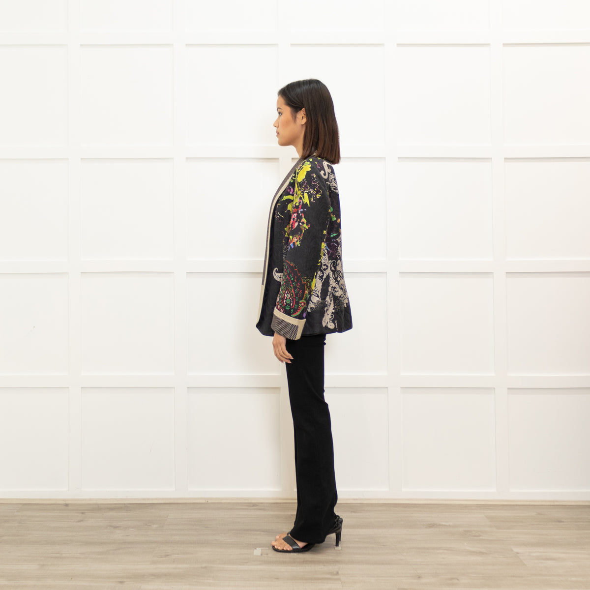 Etro Patterned Buttonless Jacket with Woven Lapels