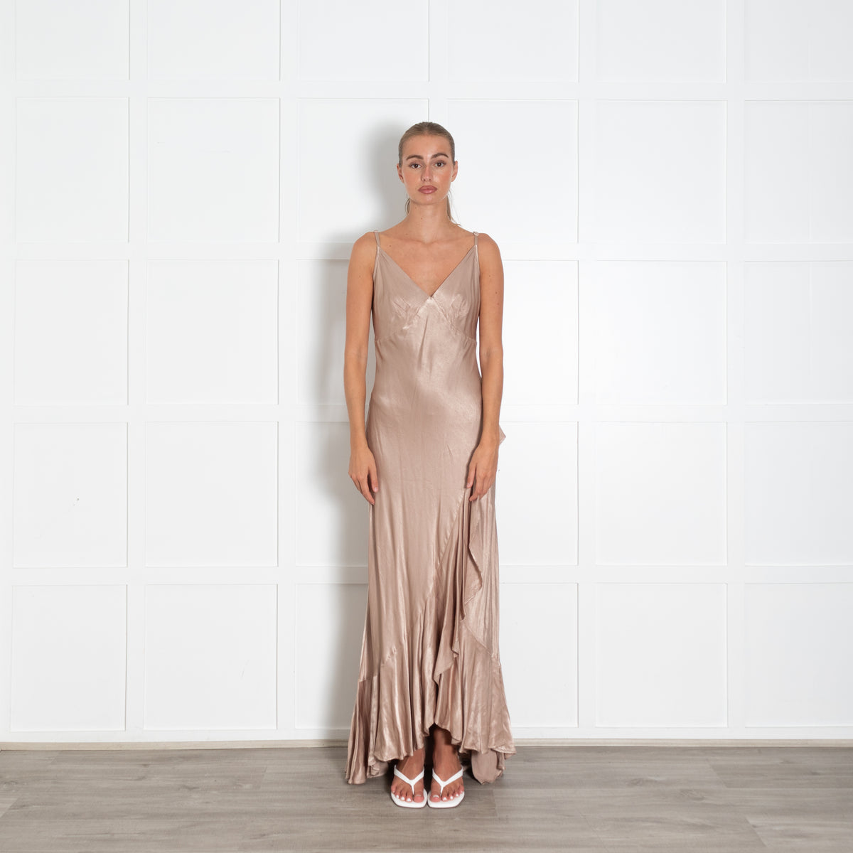 Ghost Beige Satin Sleeveless Evening Dress