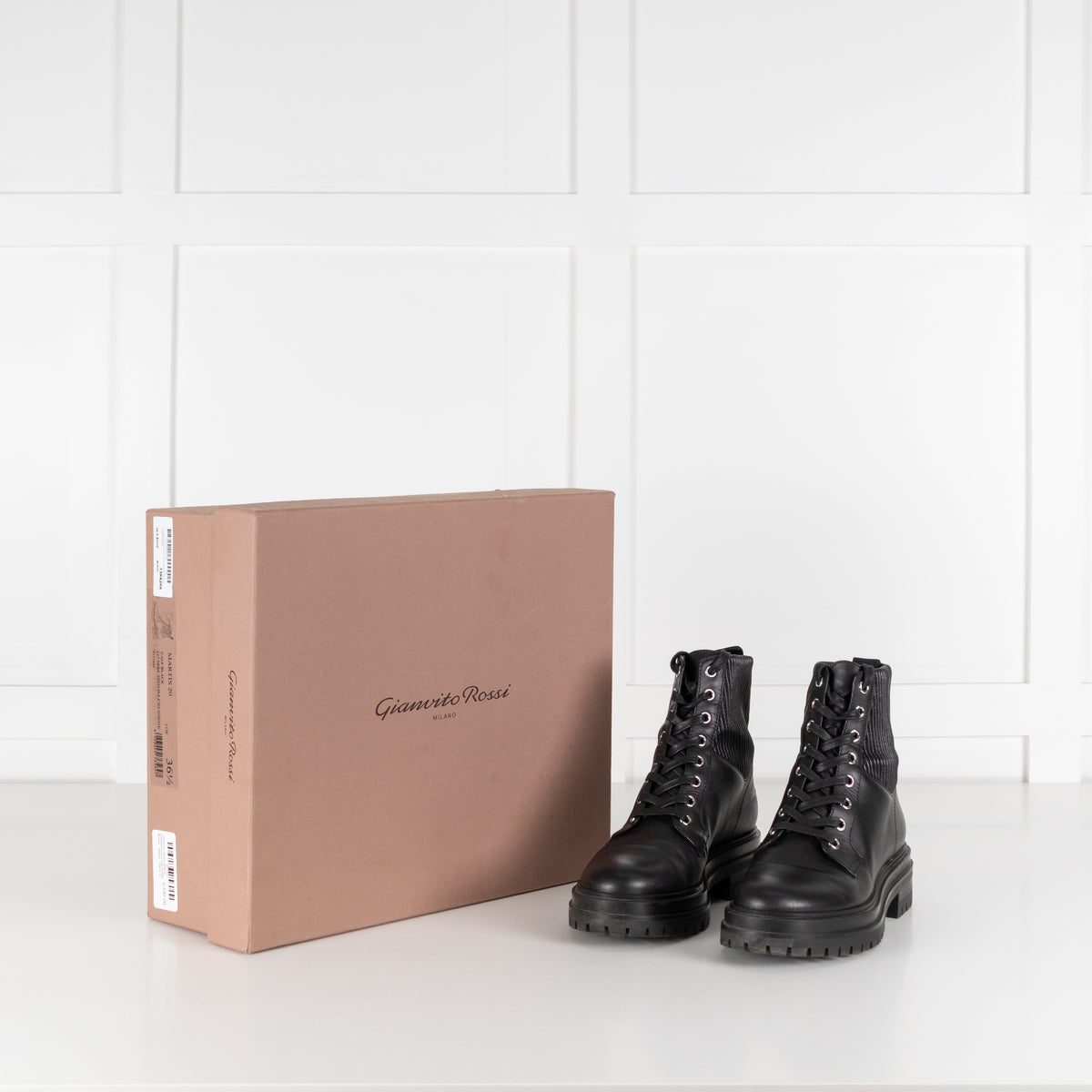 Gianvito Rossi Black Leather Lace Up Ankle Boots