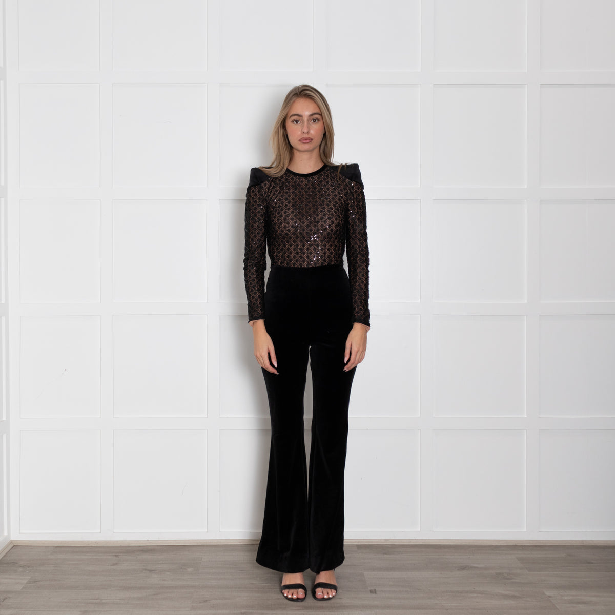 Nadine Merabi Black Velvet Jumpsuit With Sequin Bodice
