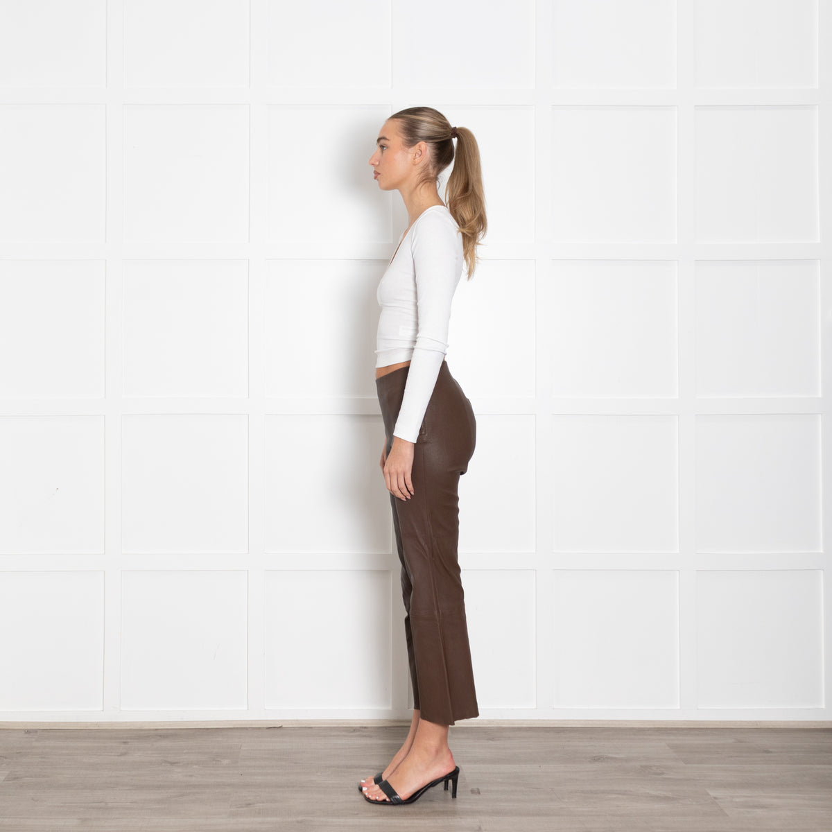 Levate Brown Leather Stretch Trousers