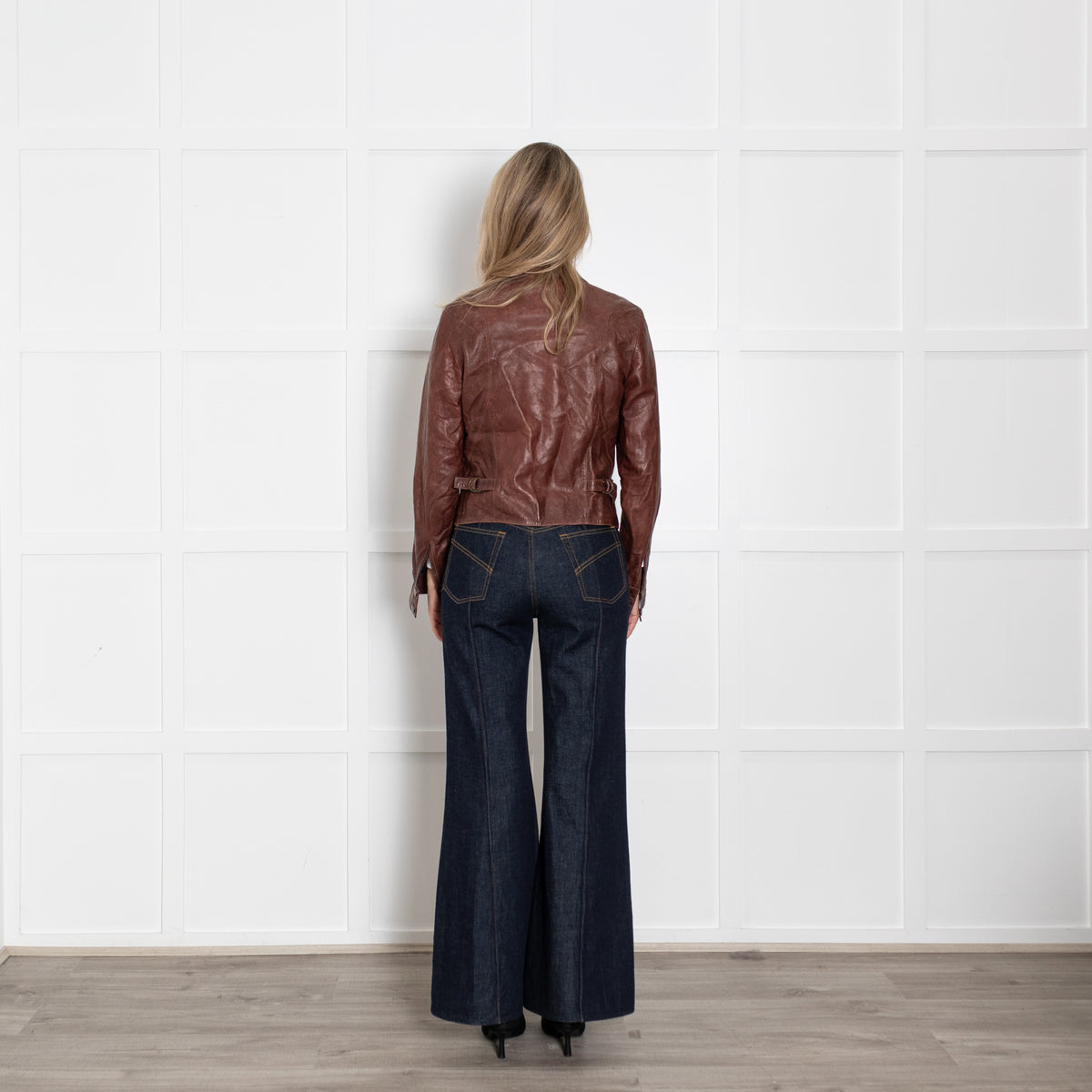 Chloe Brown Leather Cropped Jacket