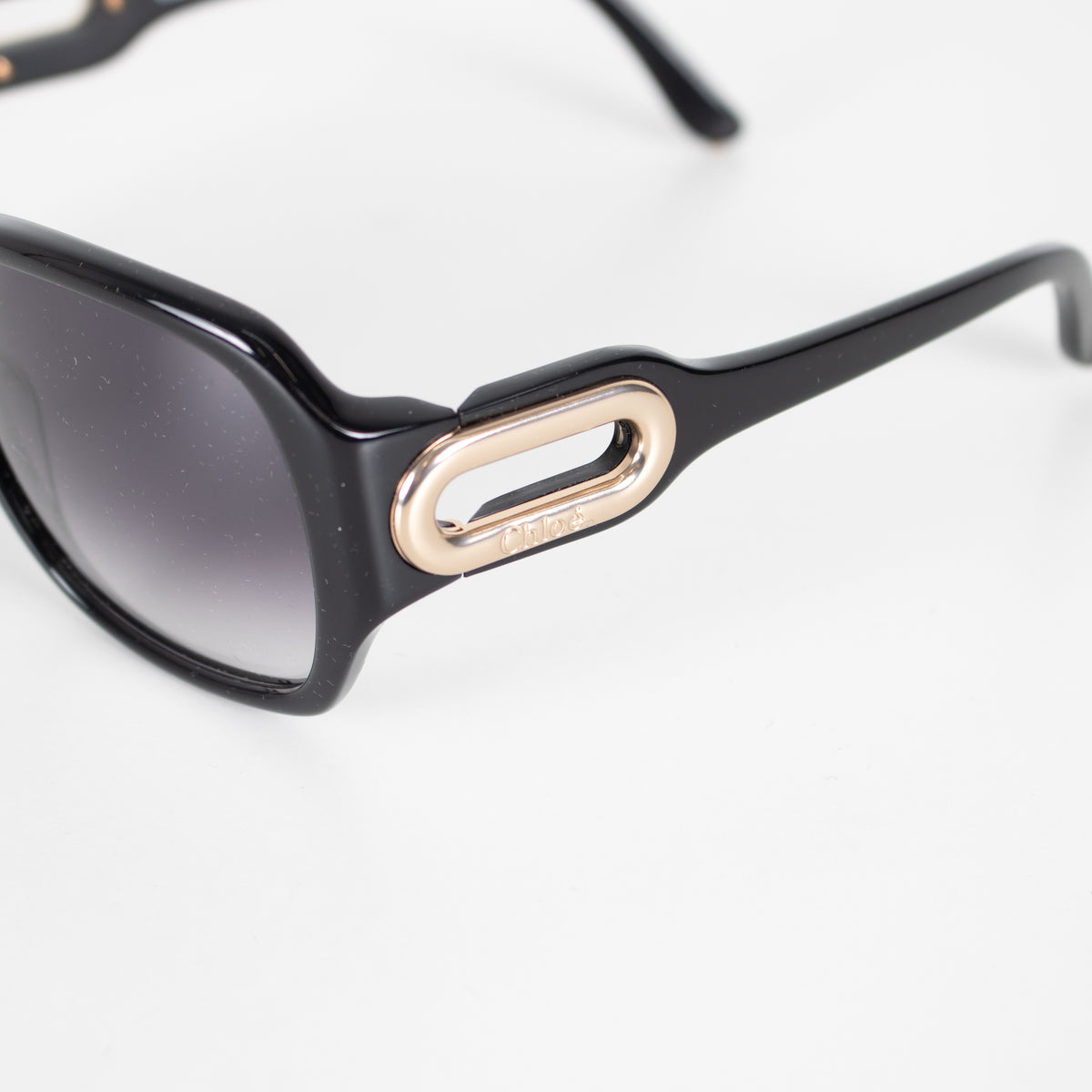 Chloe Black Oversized Sunglasses With Gold Detail & Logo On Arms