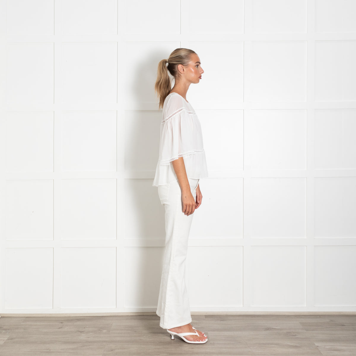 Max Studio White Sheer Tiered Blouse