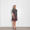Batsheva Pink Green Devore Embellished Button Wrap Dress