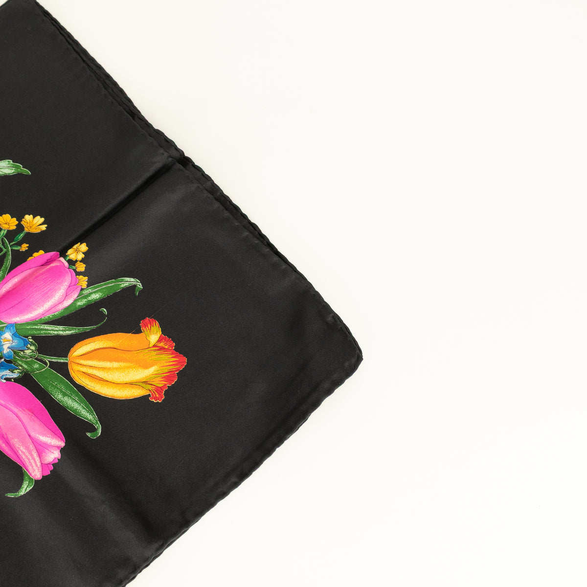 Gucci Black Multi Floral Silk Twill Square Scarf