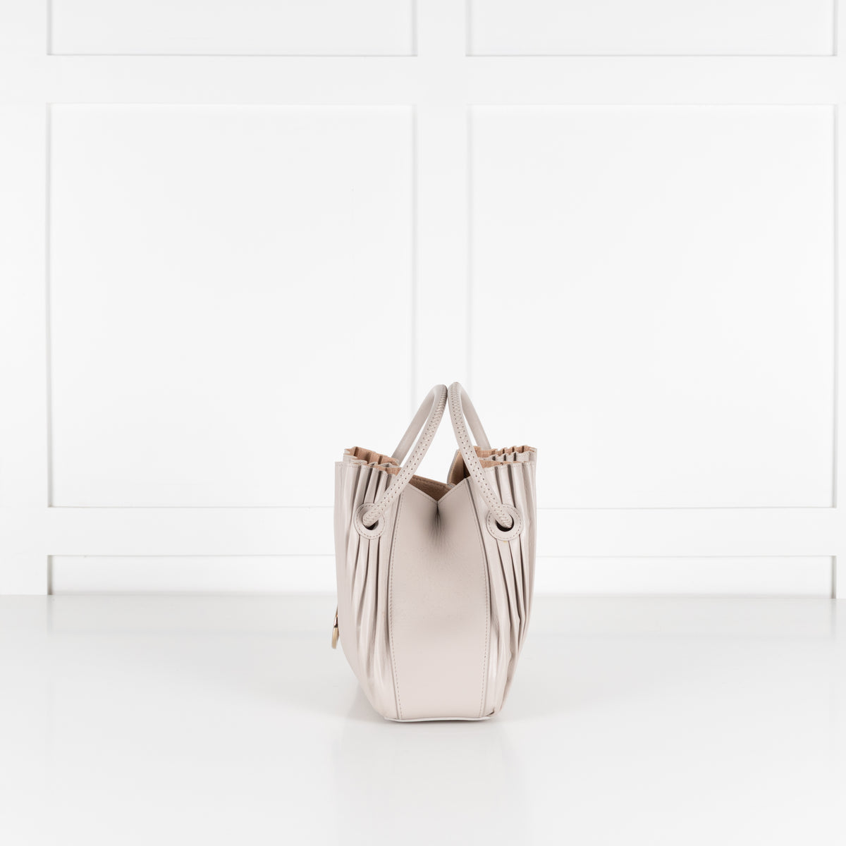 Giorgio Armani Light Grey Pleated Leather Bucket Bag