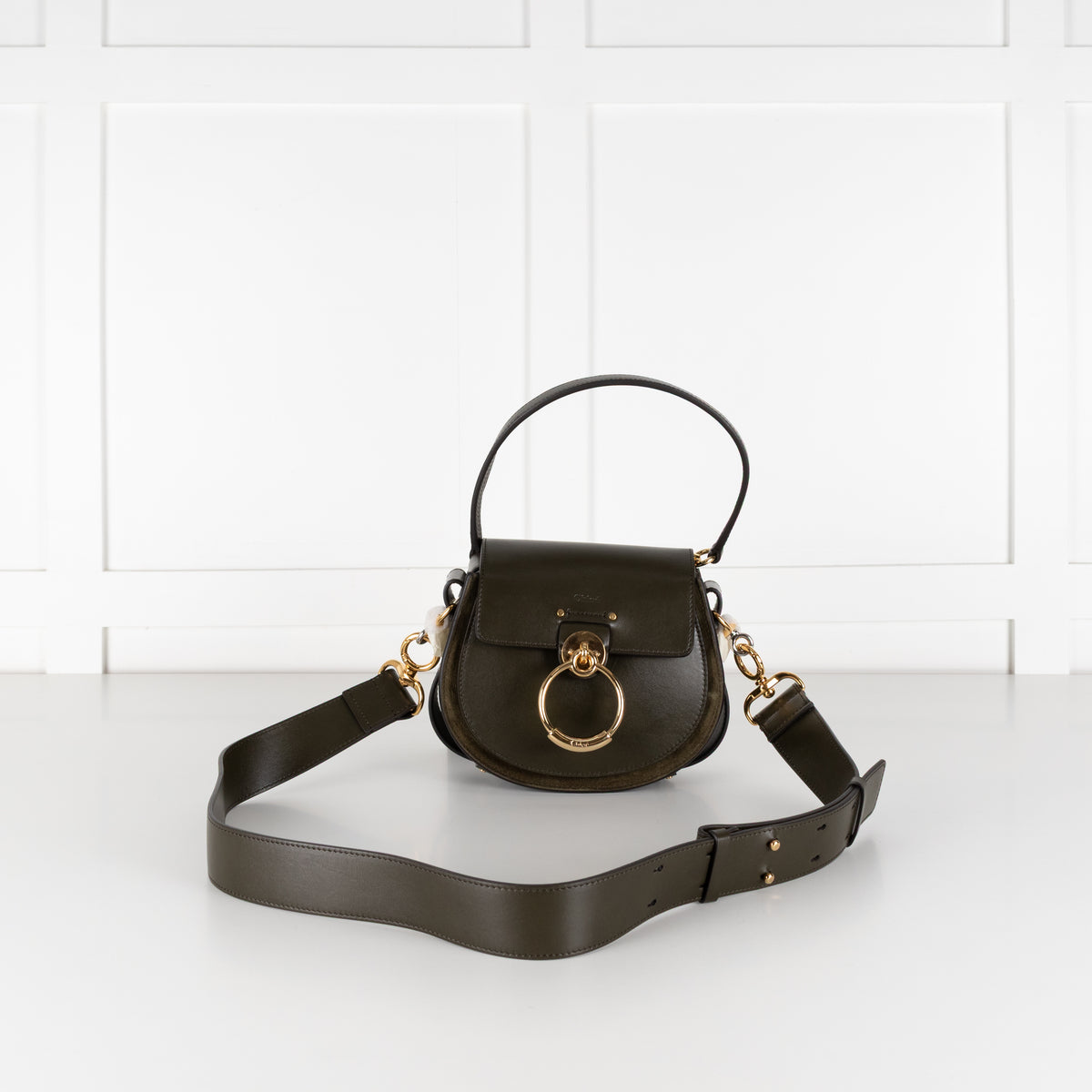 Chloé Small Tess Khaki Leather Shoulder Bag
