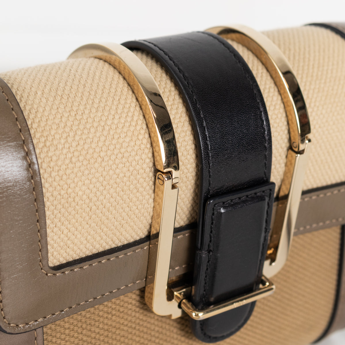 Chloe Olive Green Canvas Leather Trim Bronte Crossbody Bag