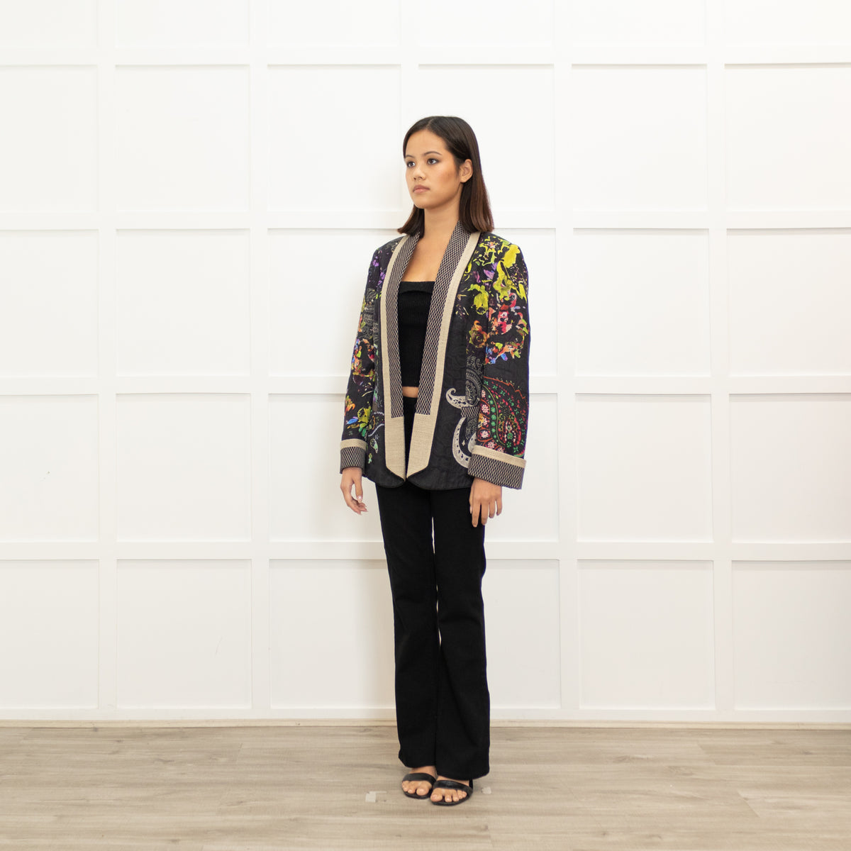 Etro Patterned Buttonless Jacket with Woven Lapels
