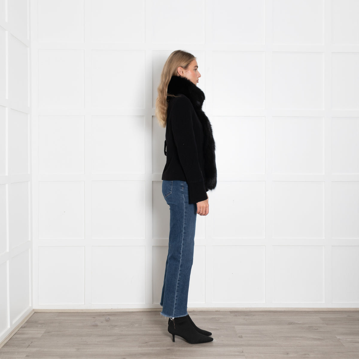 Fabio Castellani Black Short Jacket with Fox Fur Trim