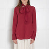 Equipment Burgundy Tie Neck Silk Blouse