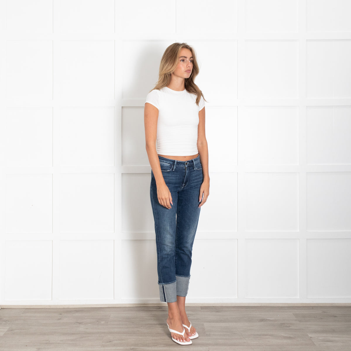 Frame Le High Dark Wash Turn Up Jeans