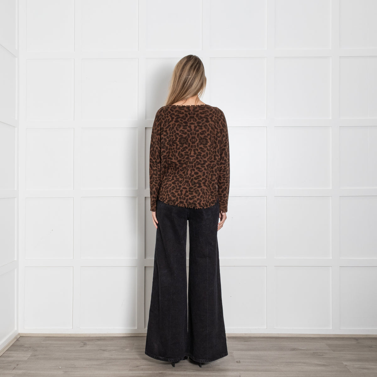 Kujten Brown Leopard Print Distresed Edge Jumper