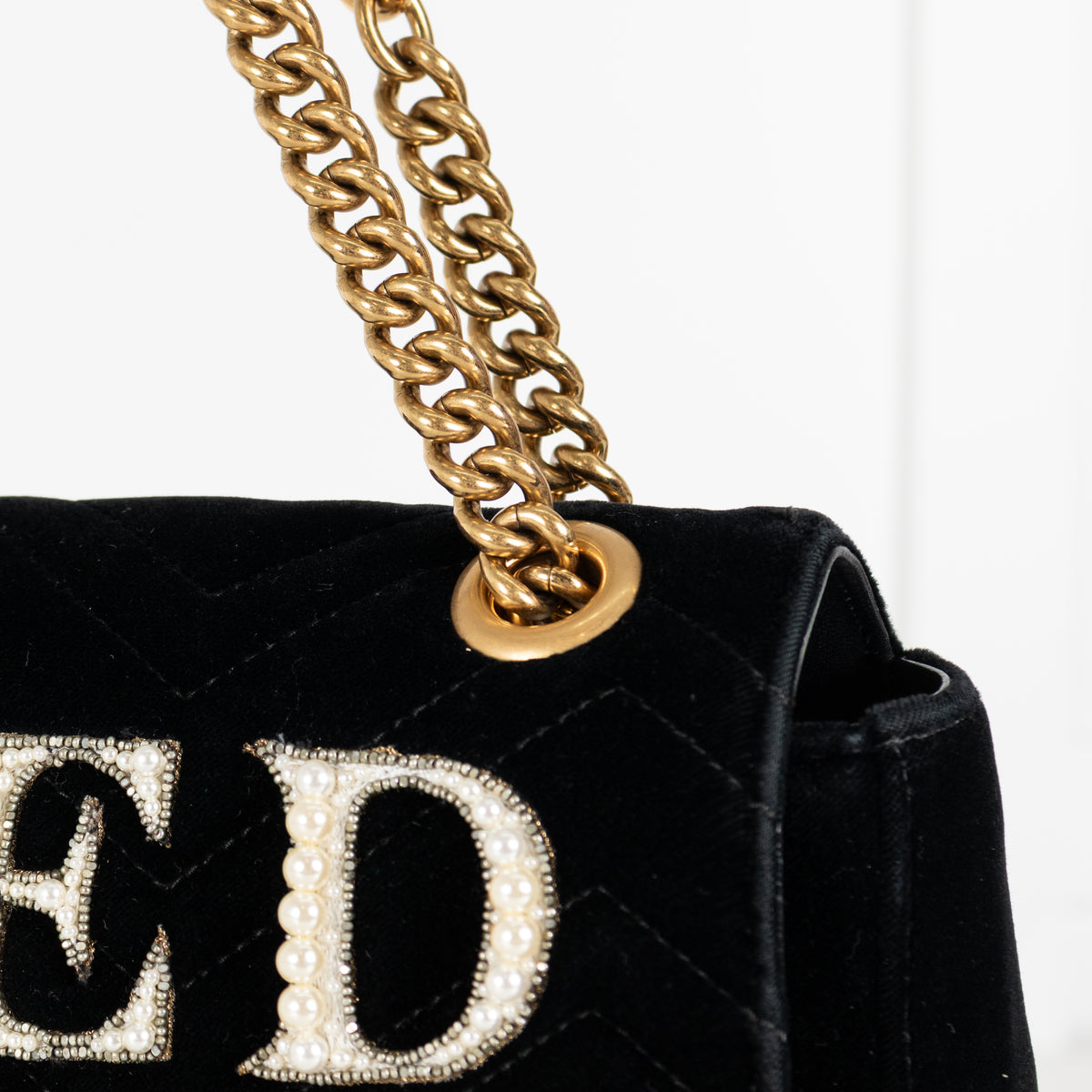 Gucci Velvet 'Loved' Large Black Marmont Shoulder Bag