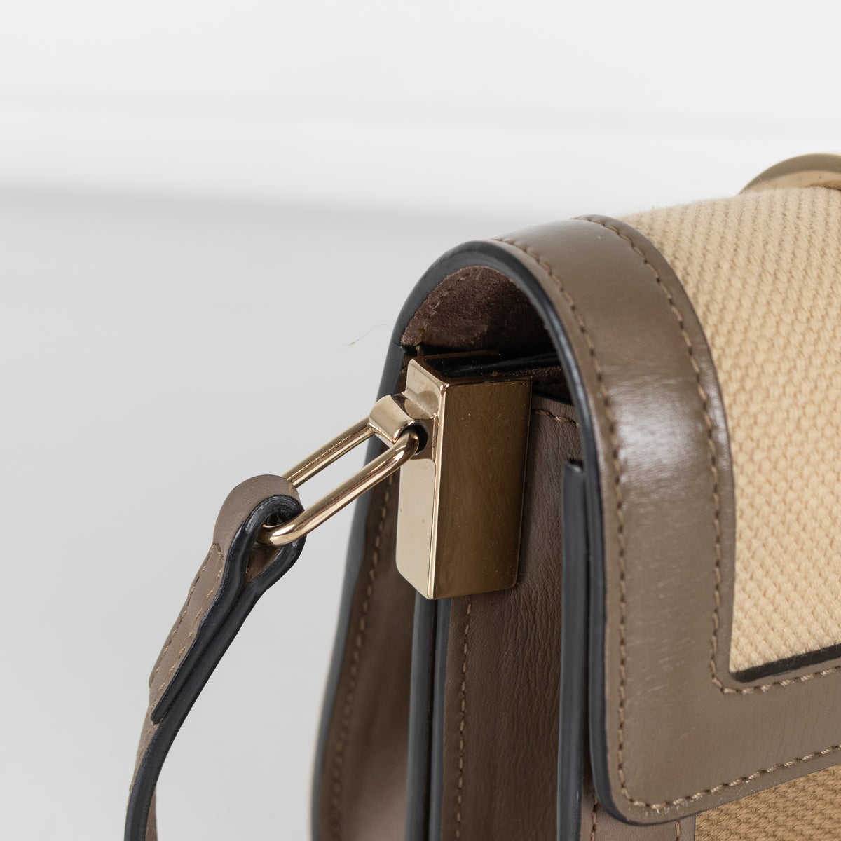 Chloe Olive Green Canvas Leather Trim Bronte Crossbody Bag