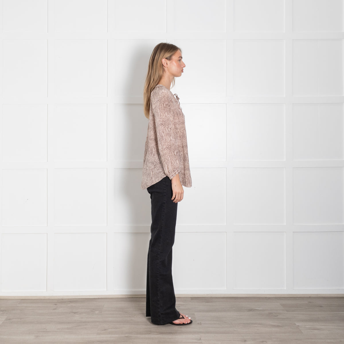 Rebecca Taylor Blush Grey Animal Print Silk Top