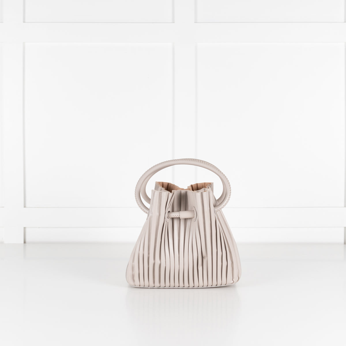 Giorgio Armani Light Grey Pleated Leather Bucket Bag