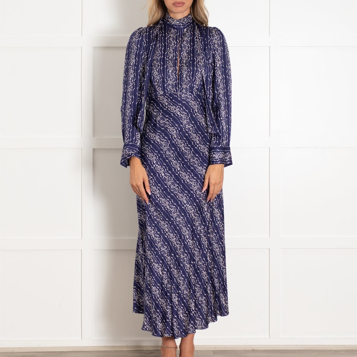 Sandro Navy White Long Sleeve Maxi Dress