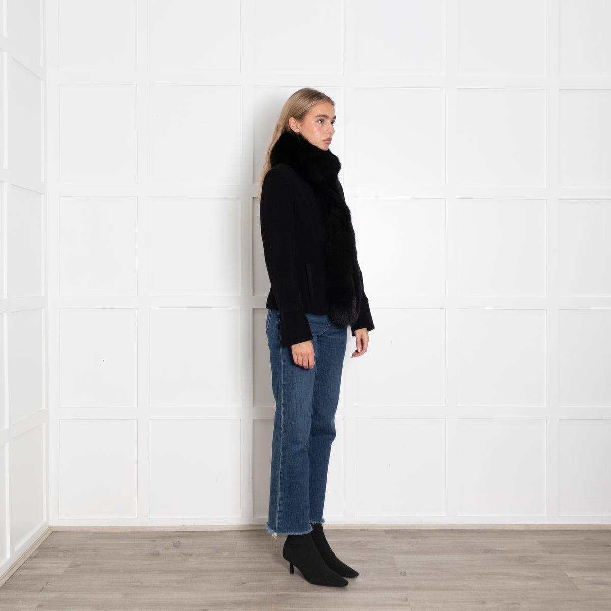 Fabio Castellani Black Short Jacket with Fox Fur Trim