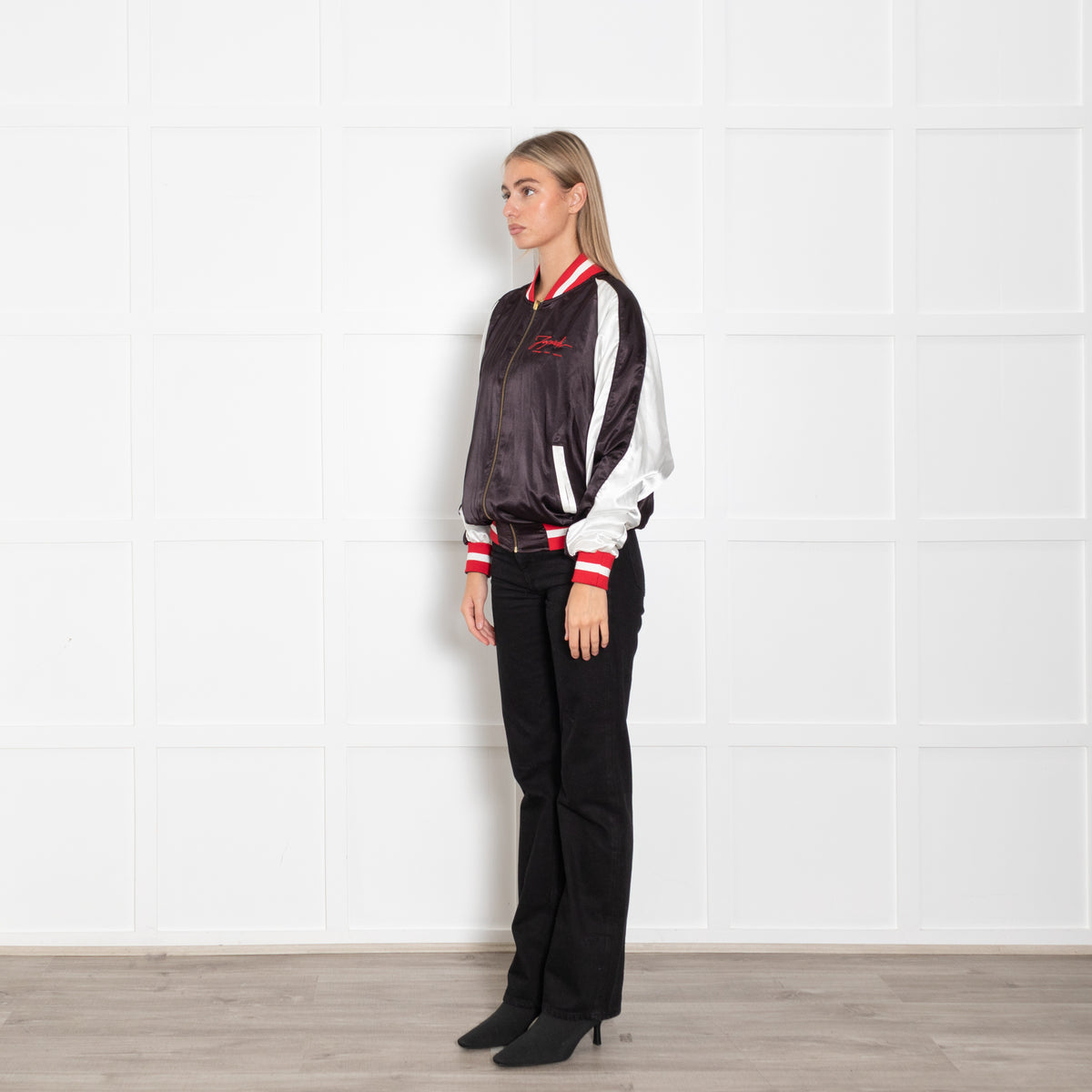 Joyrich Black Satin Varsity Jacket