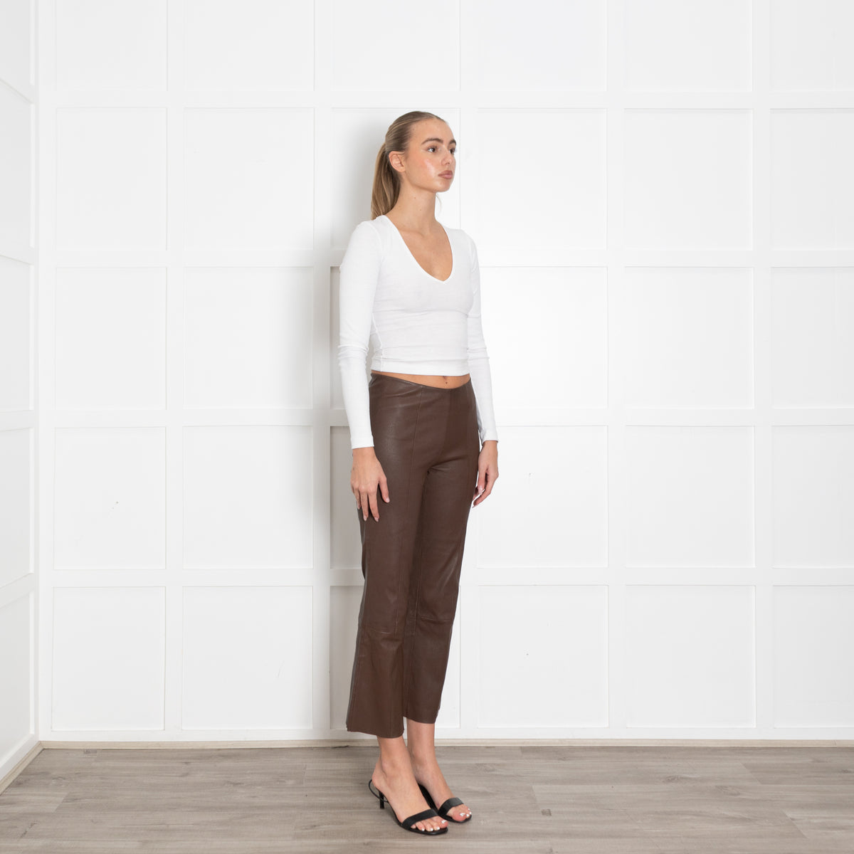Levate Brown Leather Stretch Trousers