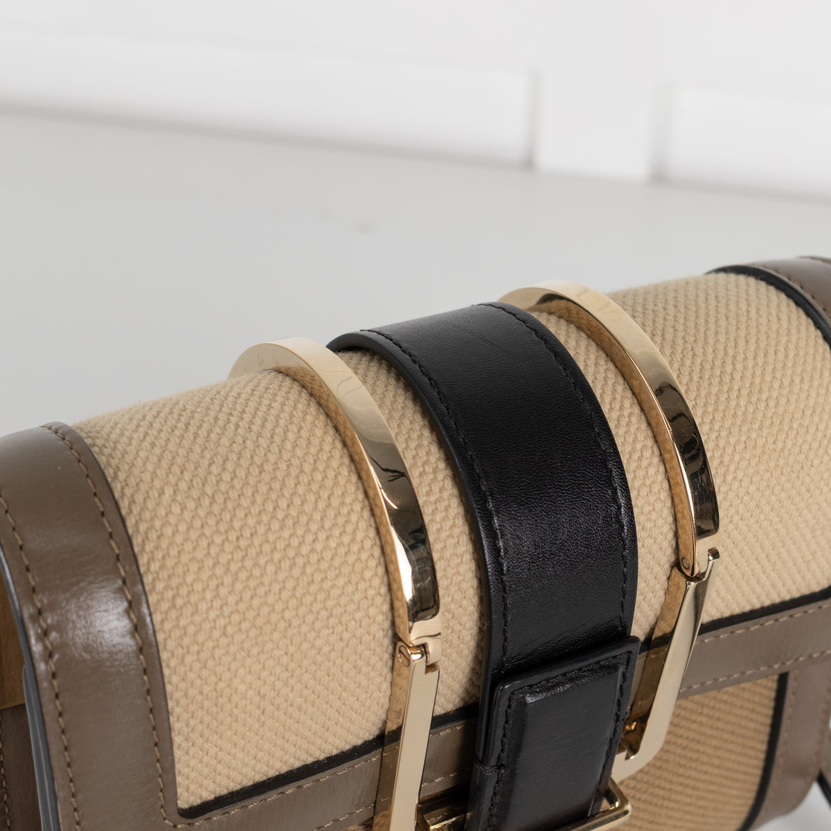 Chloe Olive Green Canvas Leather Trim Bronte Crossbody Bag