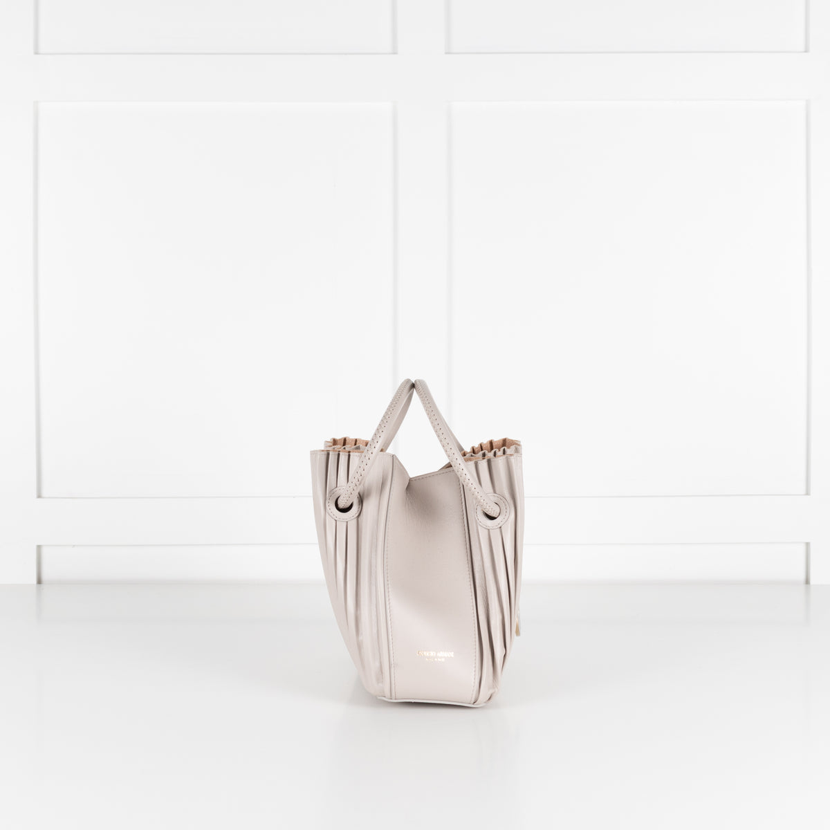 Giorgio Armani Light Grey Pleated Leather Bucket Bag