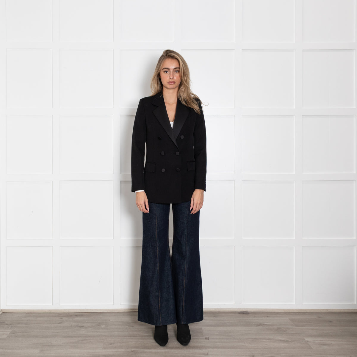 Racil Black Satin Trim Tailored Blazer Jacket