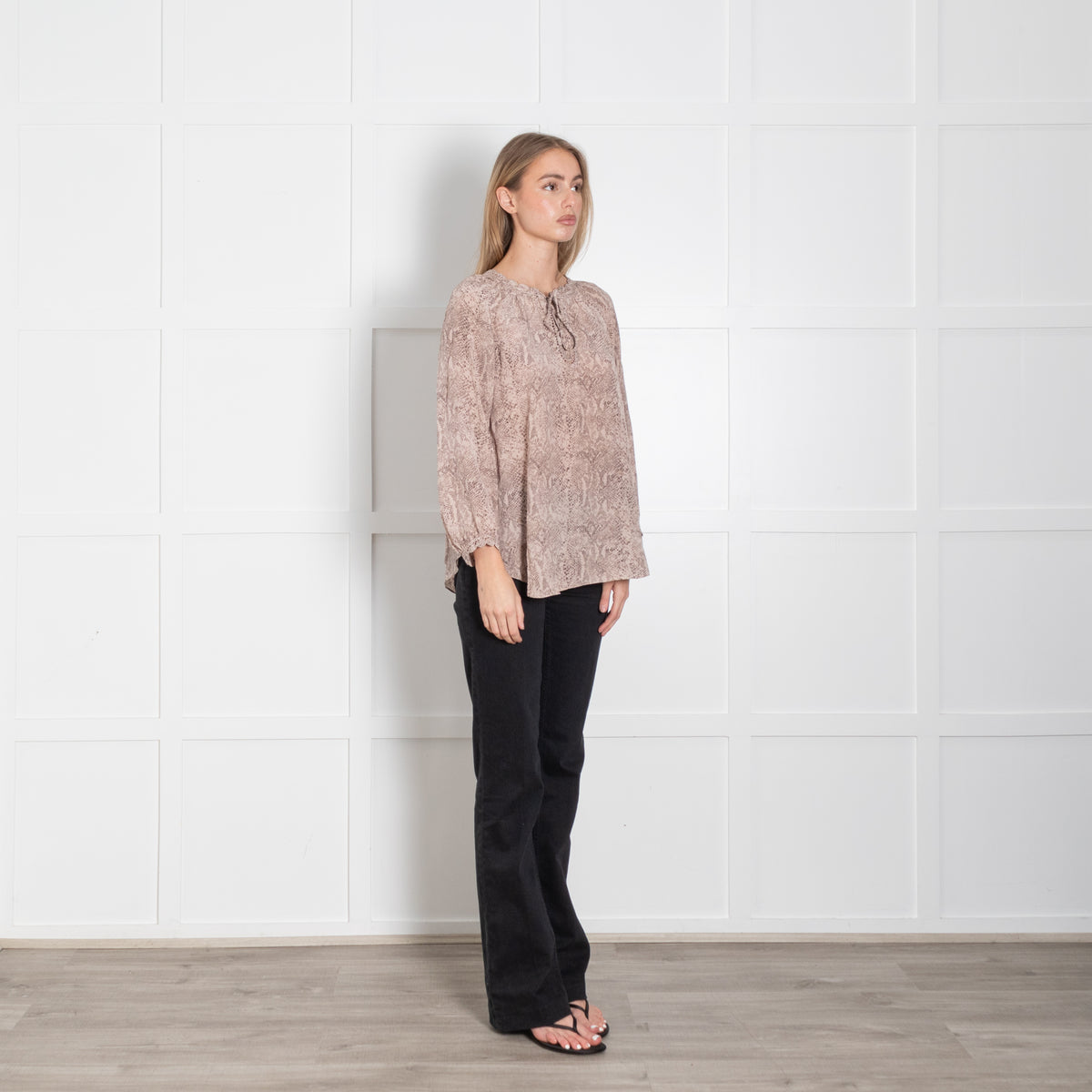 Rebecca Taylor Blush Grey Animal Print Silk Top