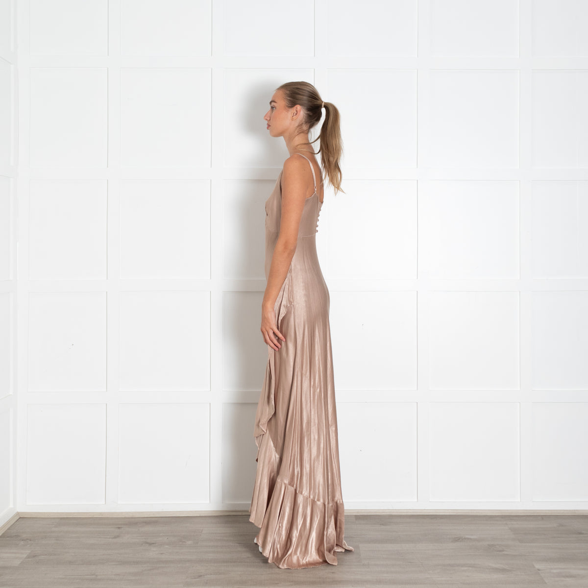 Ghost Beige Satin Sleeveless Evening Dress