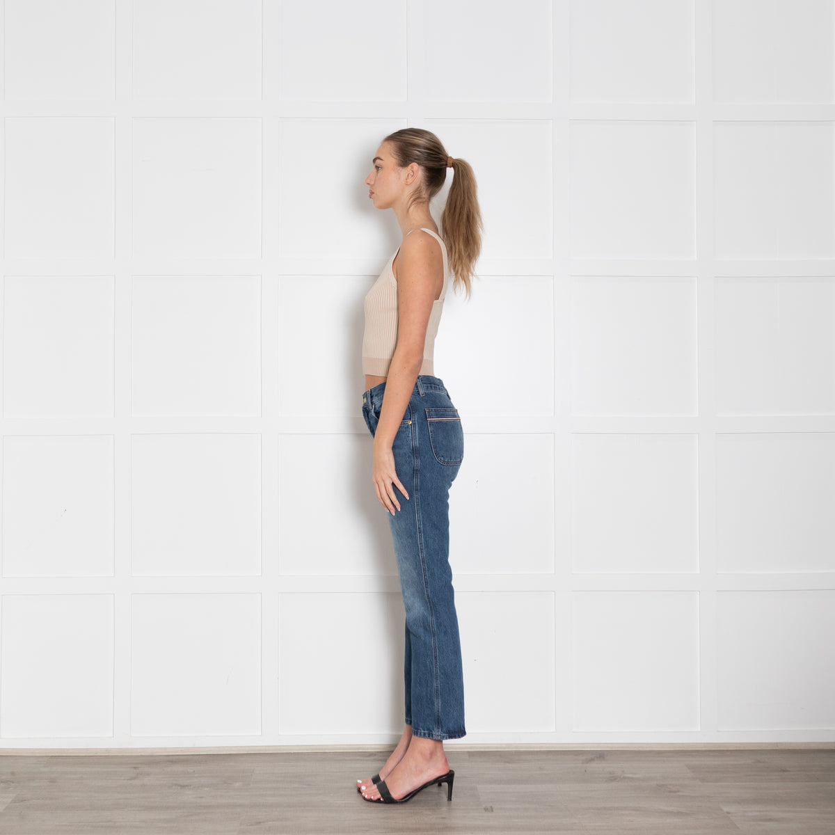 Me+Em Beige Sleeveless Cropped Knitted Top