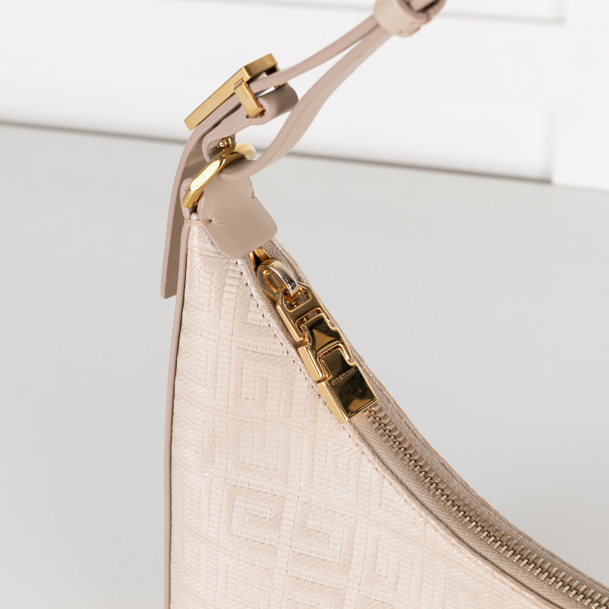 Givenchy Canvas Logo 4G Embossed Small Moon Cut Out Beige Shoulder Bag
