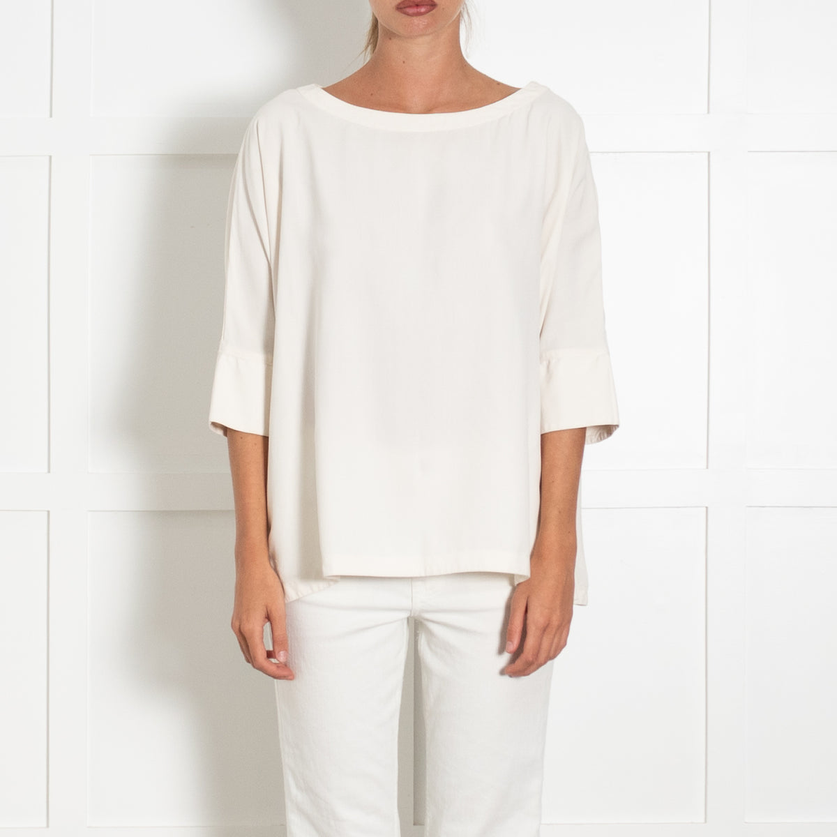 Bamford Cream 100 % Silk Mid Sleeves Top