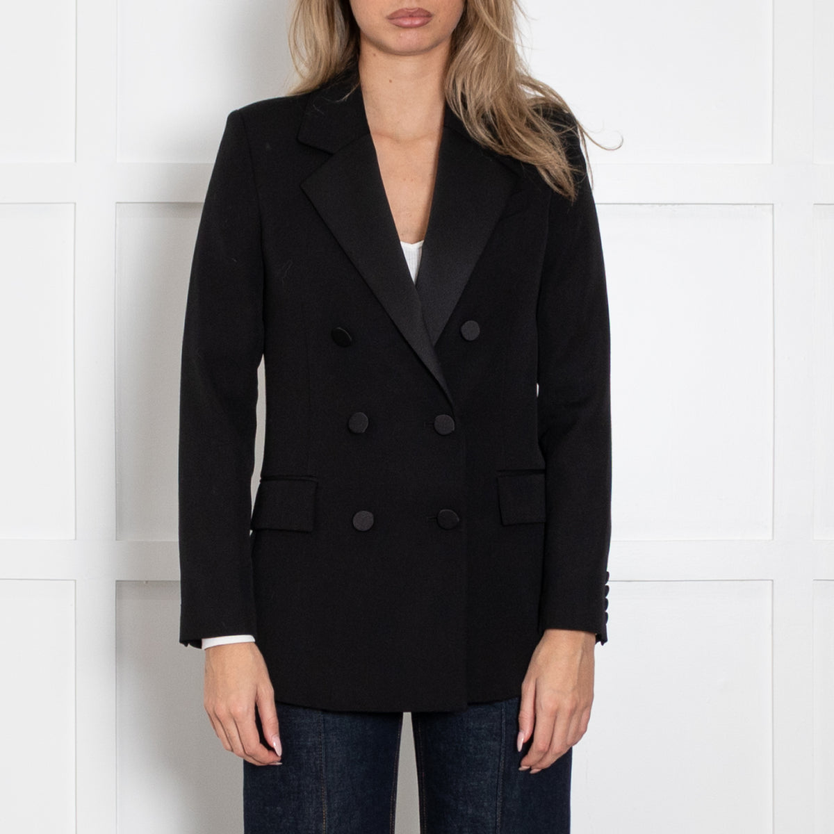 Racil Black Satin Trim Tailored Blazer Jacket