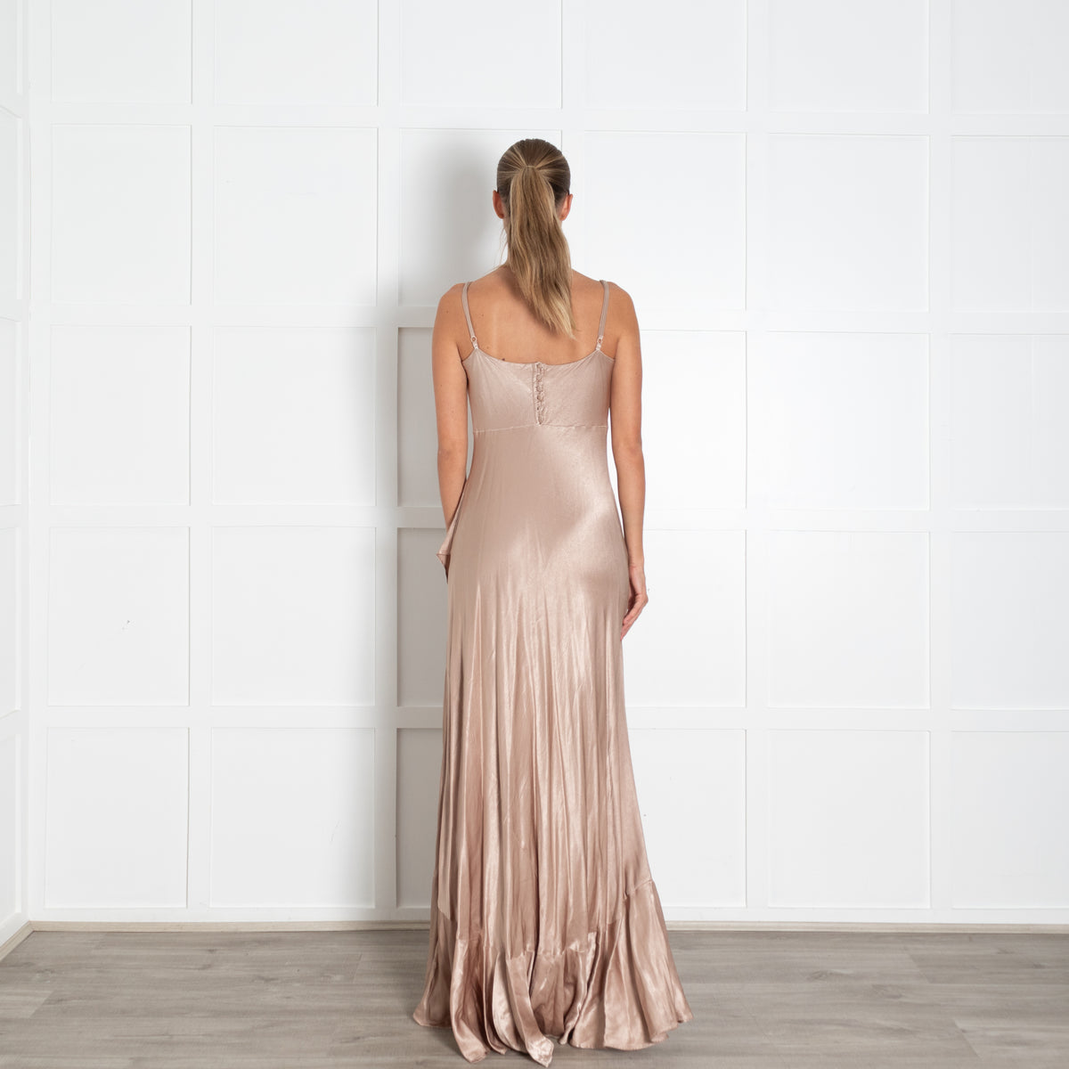 Ghost Beige Satin Sleeveless Evening Dress