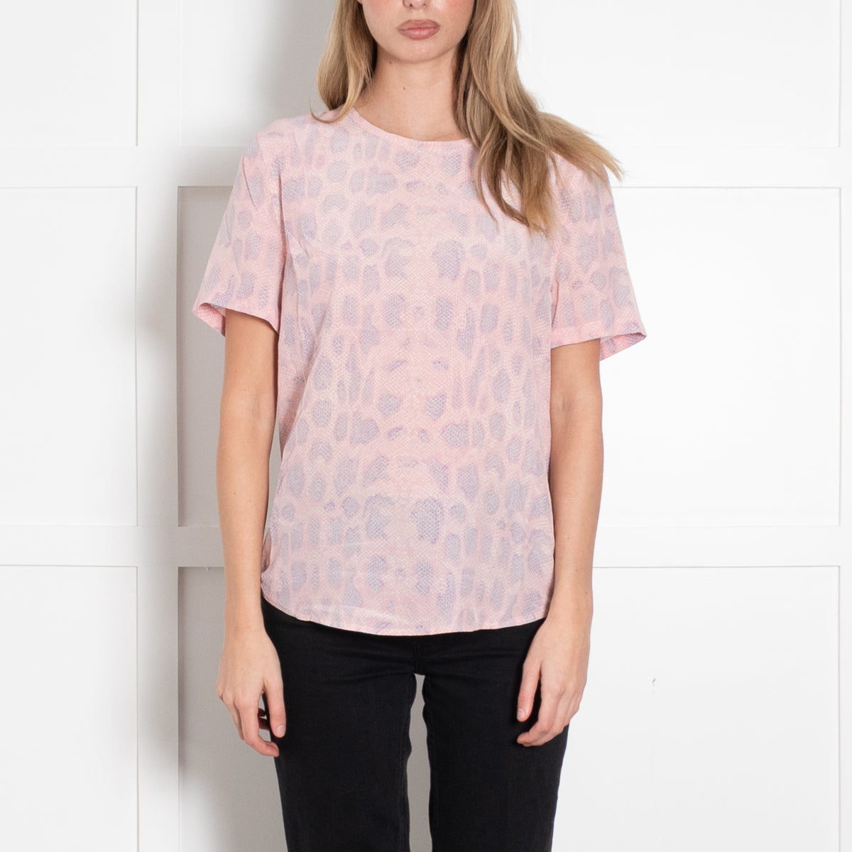 Equipment Pale Pink Lilac Animal Print Silk Cap Sleeve Top
