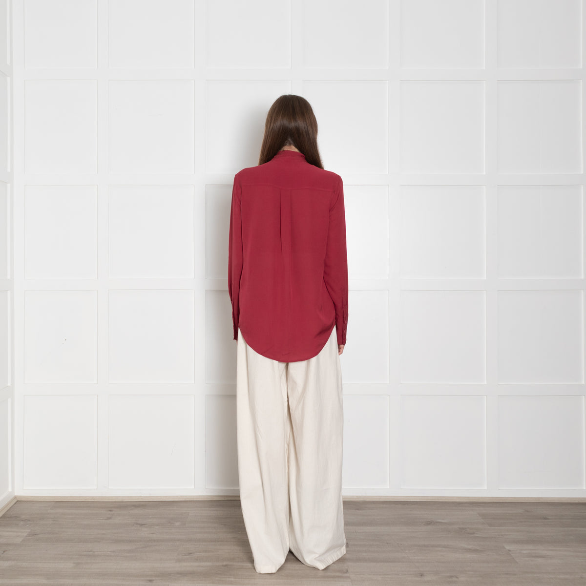 Equipment Burgundy Tie Neck Silk Blouse