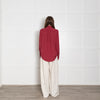 Equipment Burgundy Tie Neck Silk Blouse