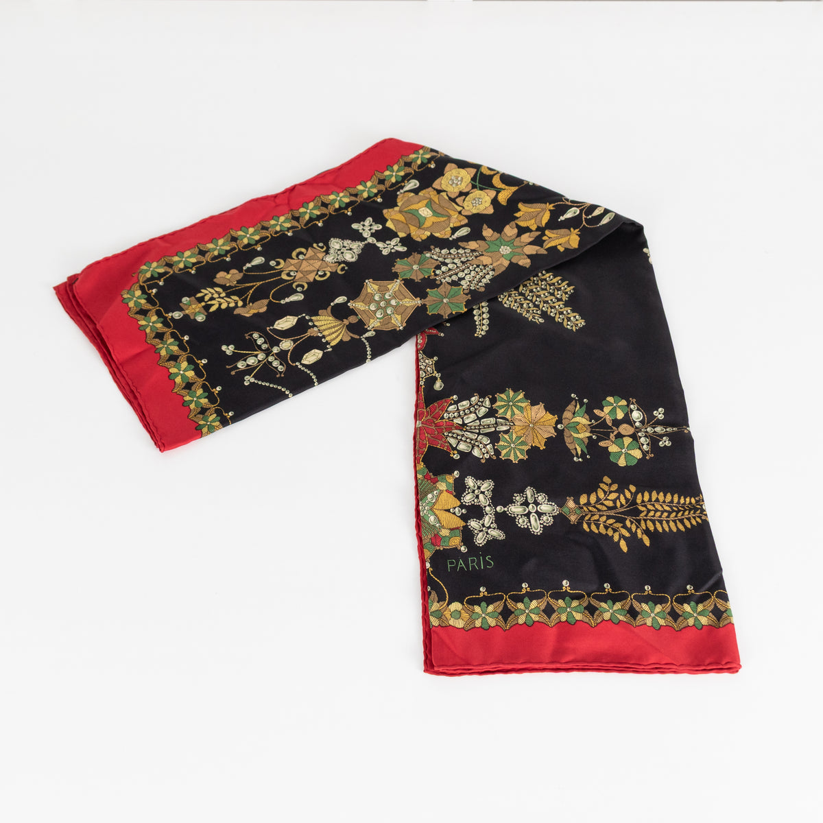 Hermes Black Red Scheherazade Silk Scarf