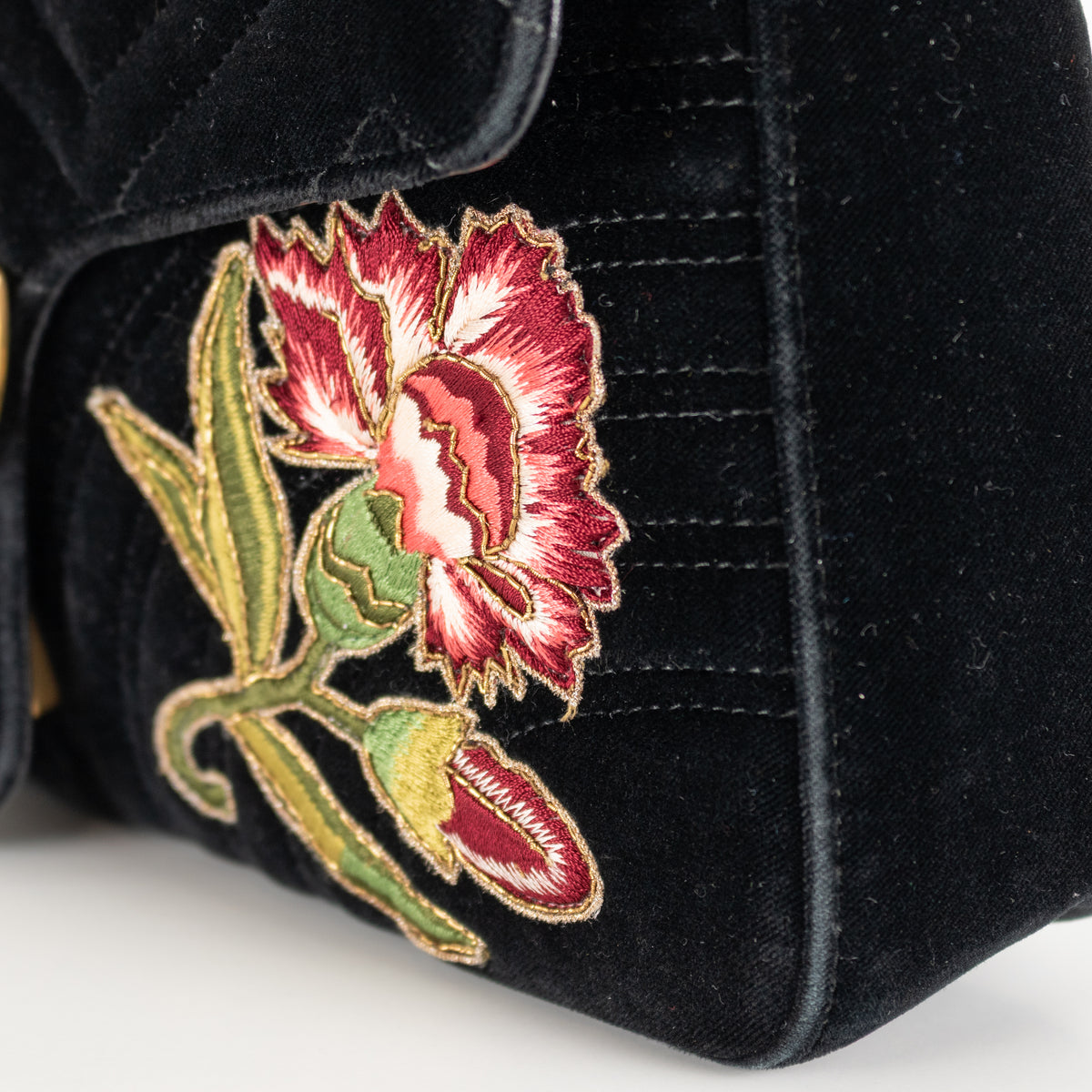 Gucci Velvet 'Loved' Large Black Marmont Shoulder Bag