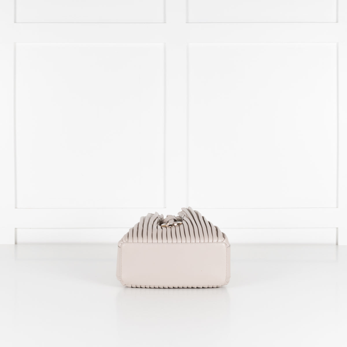 Giorgio Armani Light Grey Pleated Leather Bucket Bag
